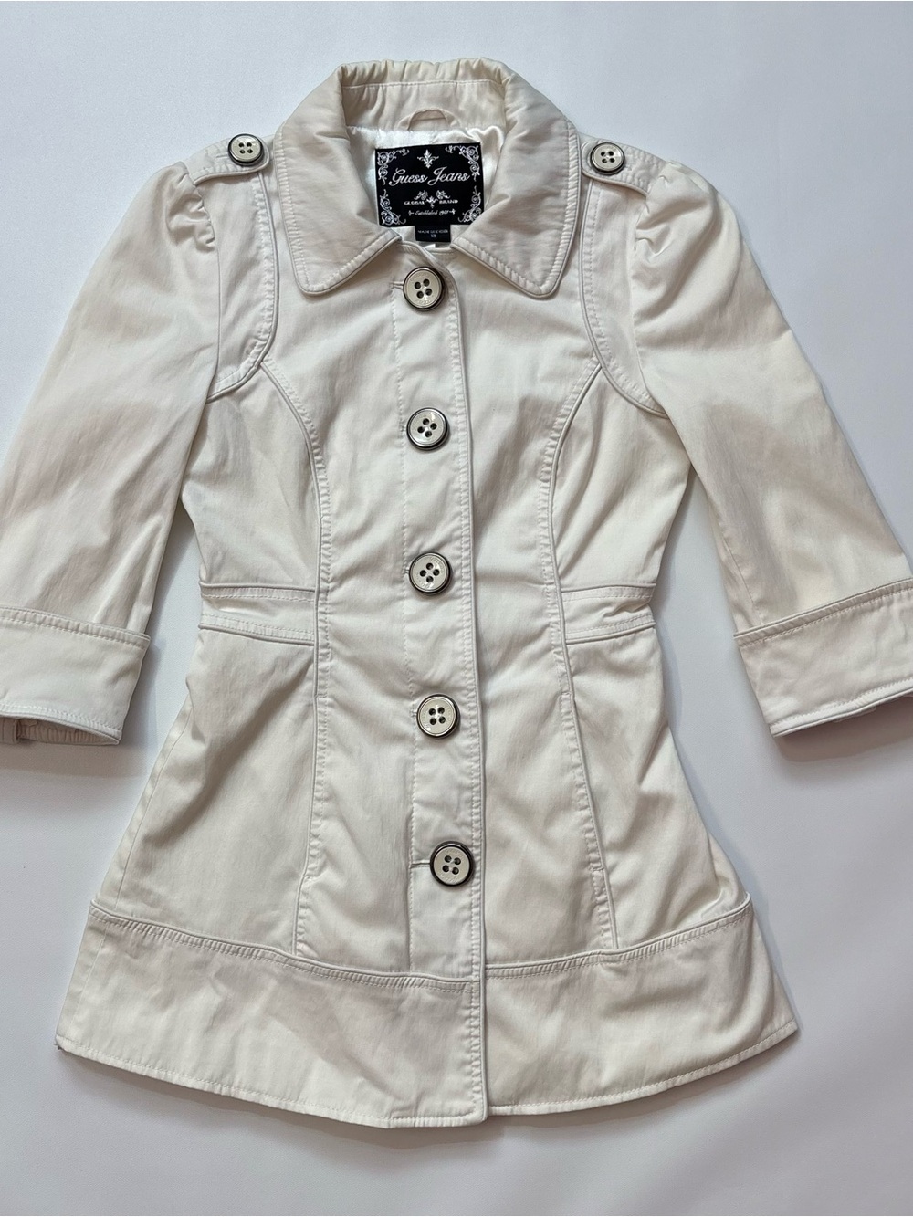 Guess ivory Button-Front Tailored Trench Coat